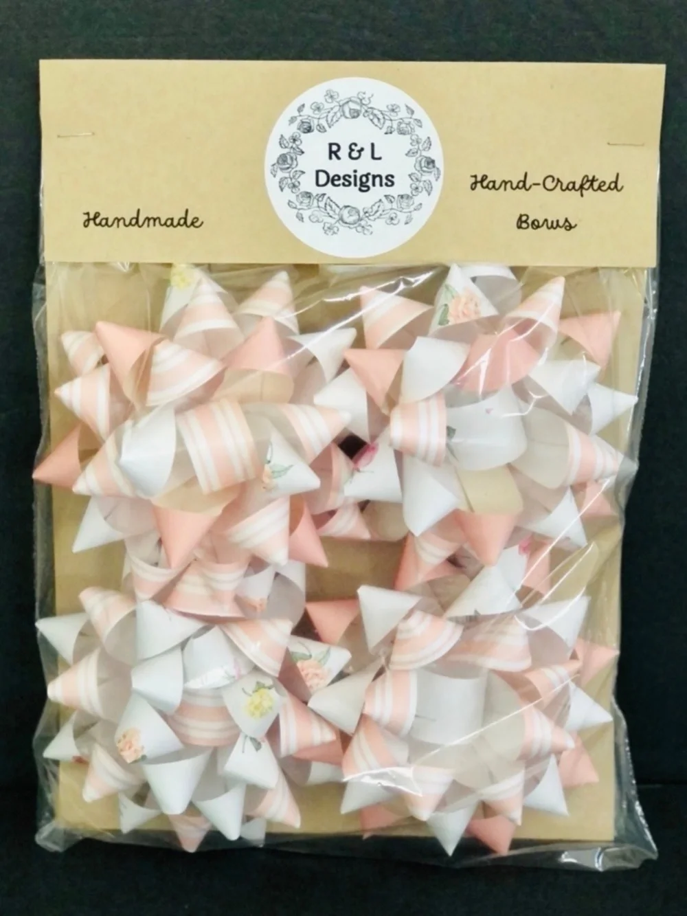 NEW Hand-Crafted Paper Gift Bows Pink Floral Assortment 4 Pack.